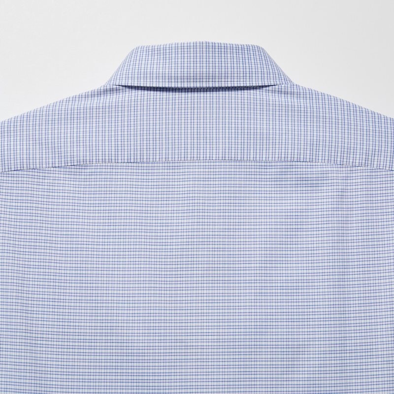 Uniqlo Easy Care Checked Stretch Slim-fit Long-sleeve Overhemd Heren Blauw | 2636171