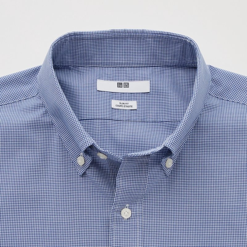 Uniqlo Easy Care Checked Stretch Slim-fit Long-sleeve Overhemd Heren Blauw | 9599259