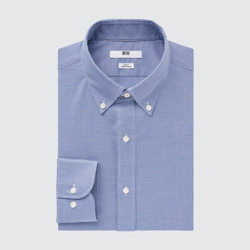 Uniqlo Easy Care Checked Stretch Slim-fit Long-sleeve Overhemd Heren Blauw | 9599259