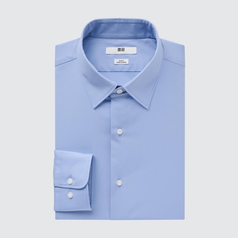 Uniqlo Easy Care Stretch Slim Fit Long-sleeve Overhemd Heren Blauw | 3630787