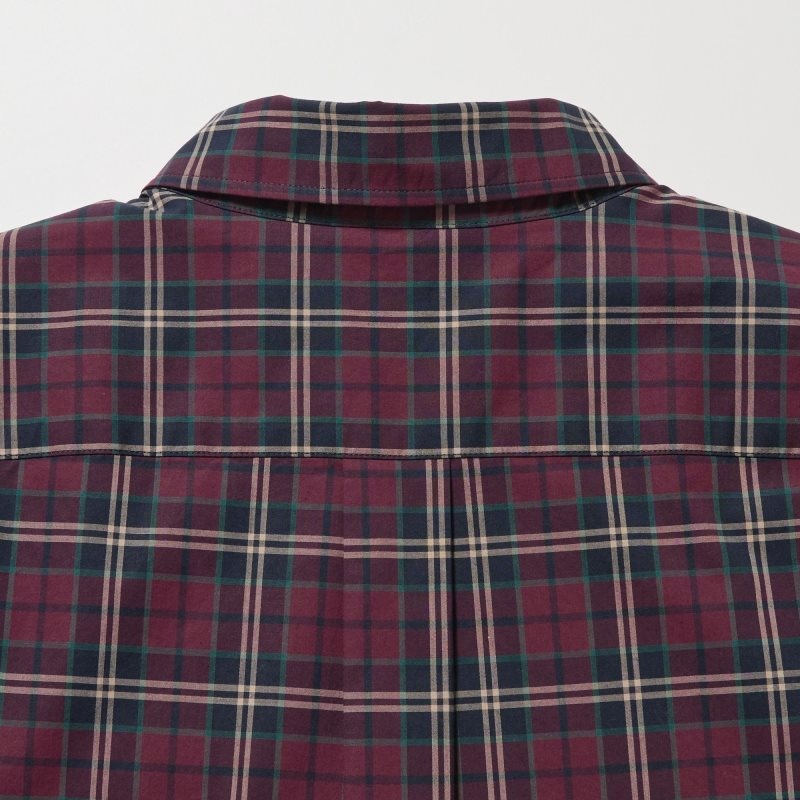 Uniqlo Extra Fine Cotton Broadcloth Checked Long-sleeve Overhemd Heren Bordeaux | 9310063