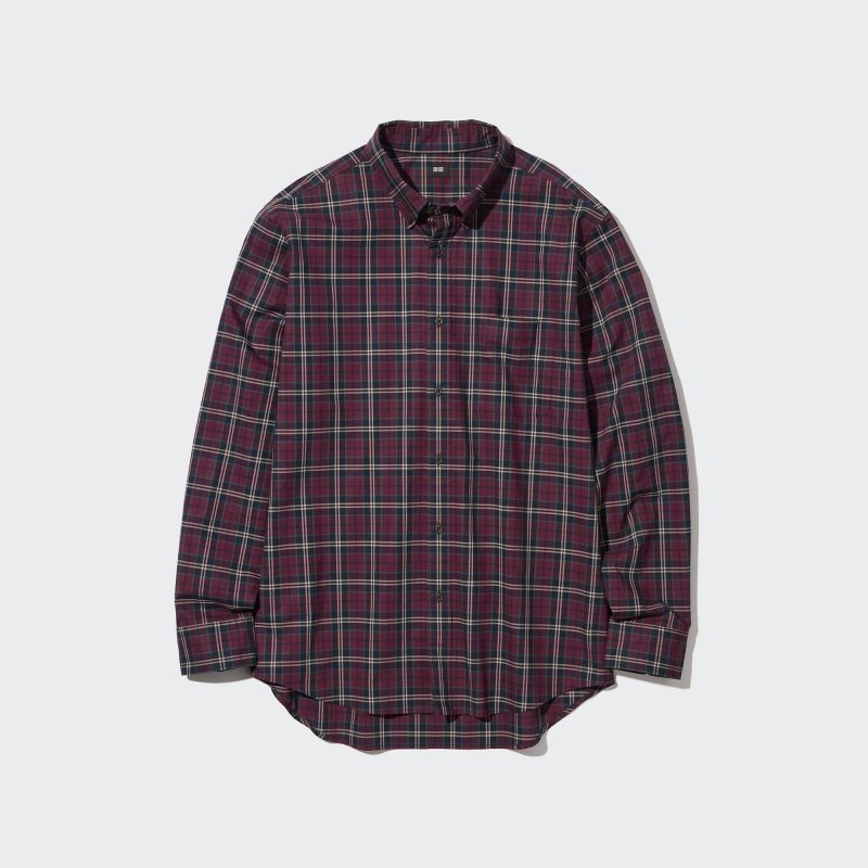 Uniqlo Extra Fine Cotton Broadcloth Checked Long-sleeve Overhemd Heren Bordeaux | 9310063