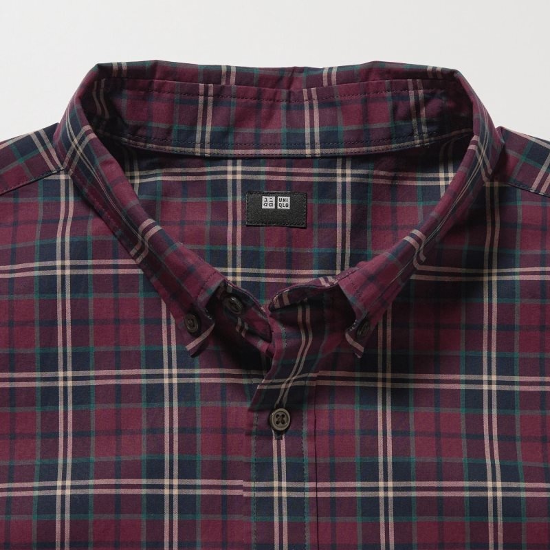 Uniqlo Extra Fine Cotton Broadcloth Checked Long-sleeve Overhemd Heren Bordeaux | 9310063