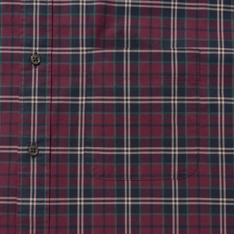 Uniqlo Extra Fine Cotton Broadcloth Checked Long-sleeve Overhemd Heren Bordeaux | 9310063