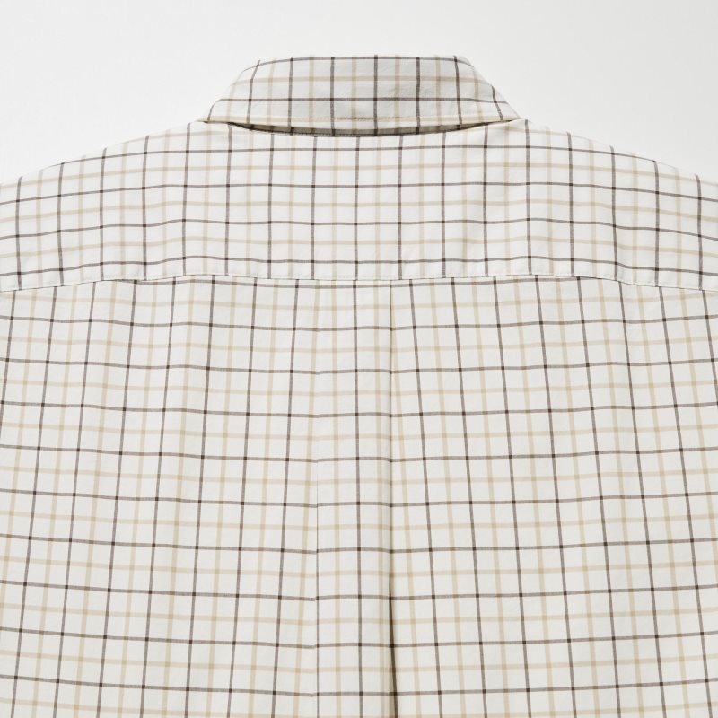 Uniqlo Extra Fine Cotton Broadcloth Checked Long-sleeve Overhemd Heren Wit | 6296546