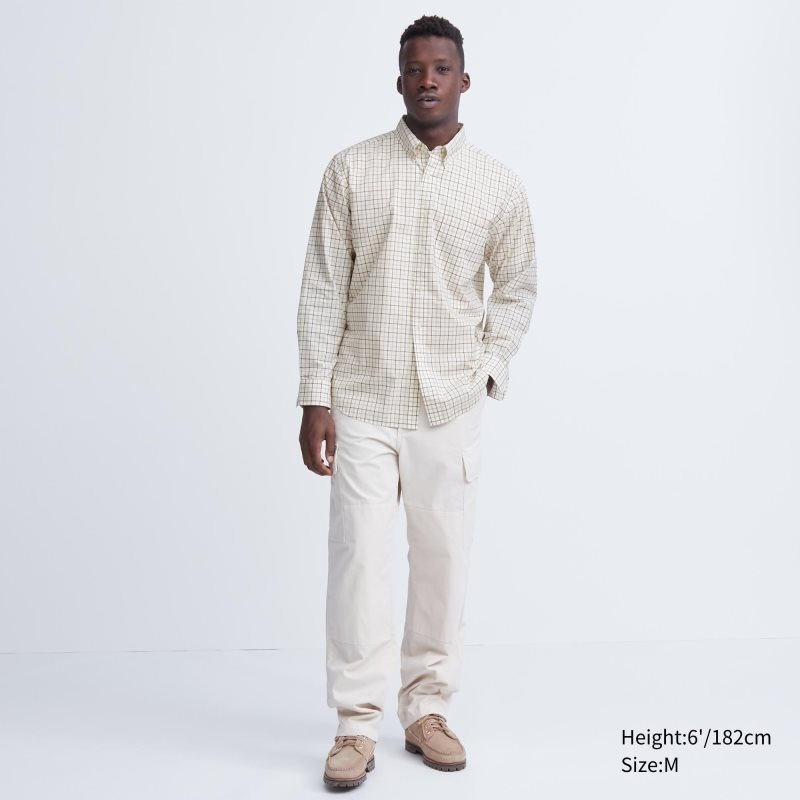 Uniqlo Extra Fine Cotton Broadcloth Checked Long-sleeve Overhemd Heren Wit | 6296546