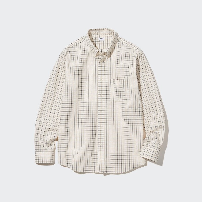 Uniqlo Extra Fine Cotton Broadcloth Checked Long-sleeve Overhemd Heren Wit | 6296546