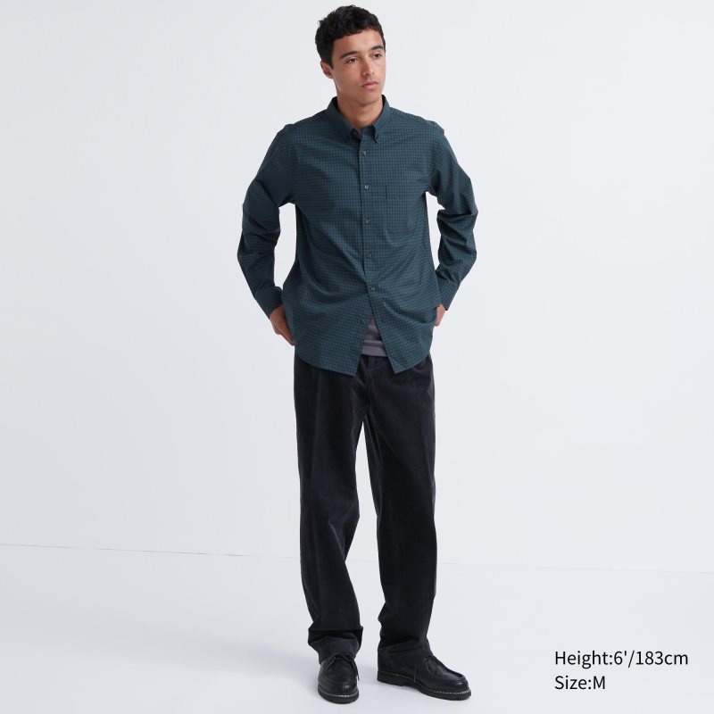 Uniqlo Extra Fine Cotton Broadcloth Checked Long-sleeve Overhemd Heren Groen | 3685475