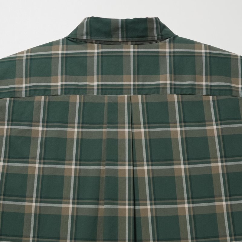 Uniqlo Extra Fine Cotton Broadcloth Checked Long-sleeve Overhemd Heren Olijfgroen | 6669856