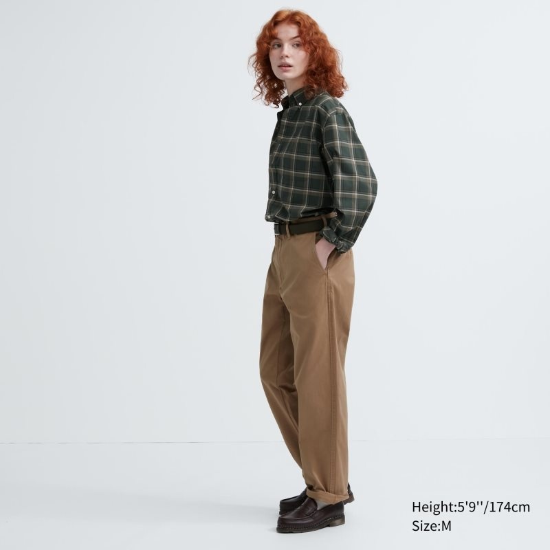 Uniqlo Extra Fine Cotton Broadcloth Checked Long-sleeve Overhemd Heren Olijfgroen | 6669856