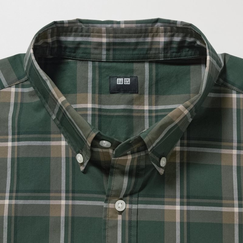 Uniqlo Extra Fine Cotton Broadcloth Checked Long-sleeve Overhemd Heren Olijfgroen | 6669856