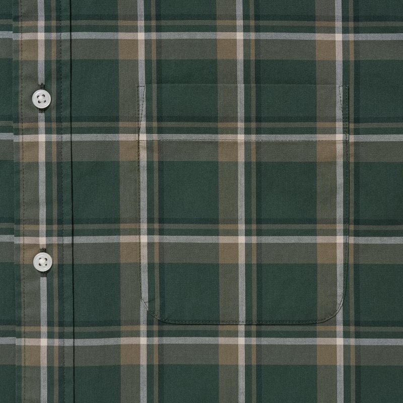 Uniqlo Extra Fine Cotton Broadcloth Checked Long-sleeve Overhemd Heren Olijfgroen | 6669856