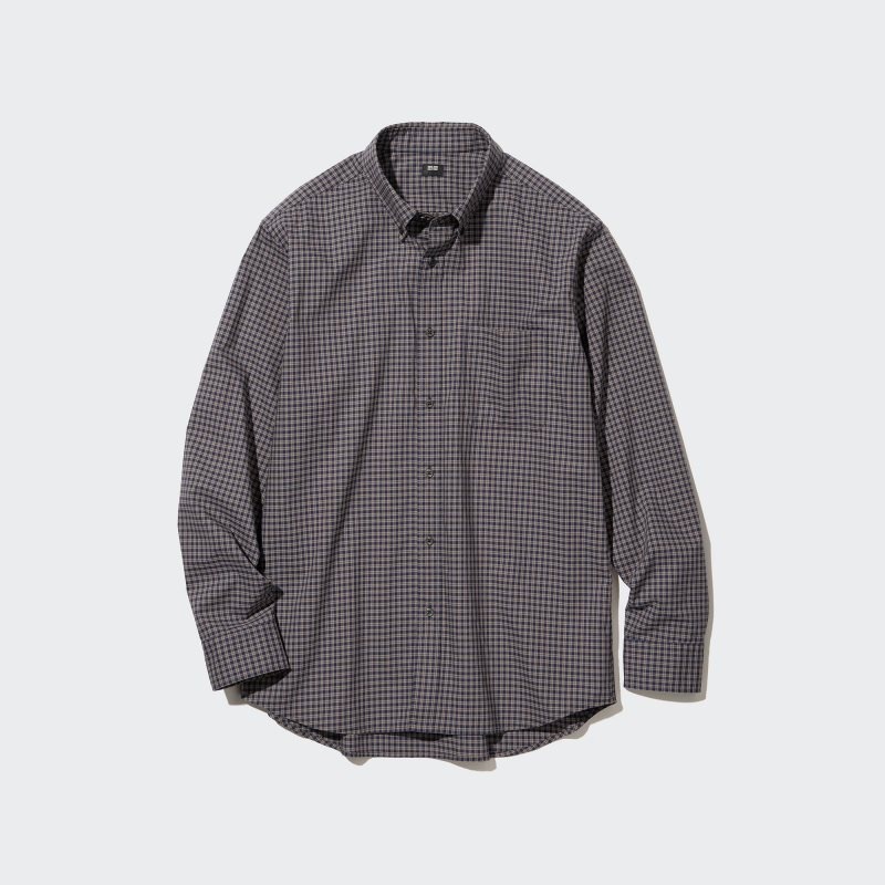 Uniqlo Extra Fine Cotton Broadcloth Checked Long-sleeve Overhemd Heren Bruin | 5946019