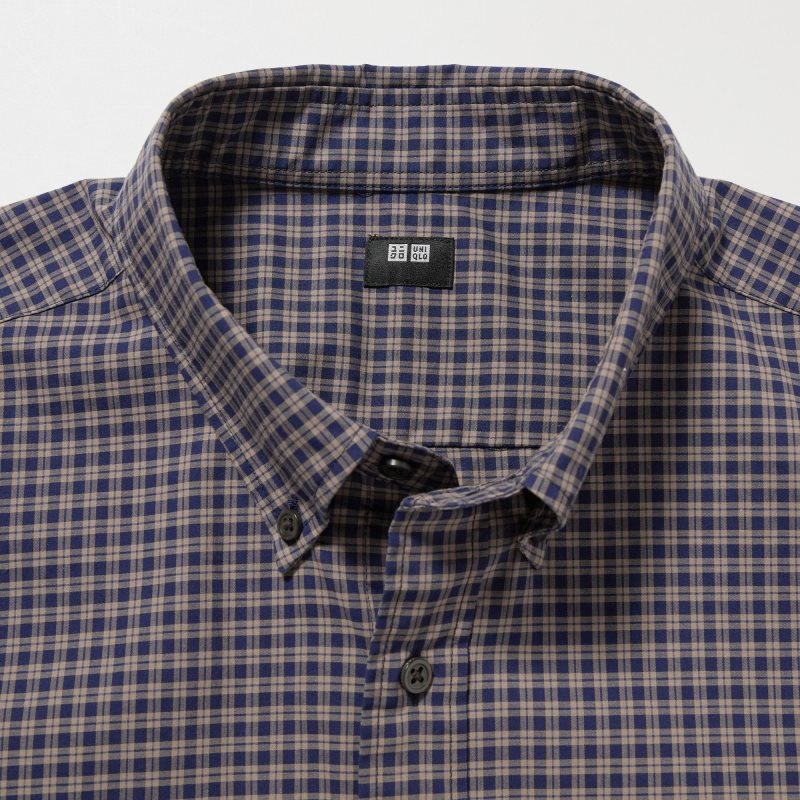 Uniqlo Extra Fine Cotton Broadcloth Checked Long-sleeve Overhemd Heren Bruin | 5946019
