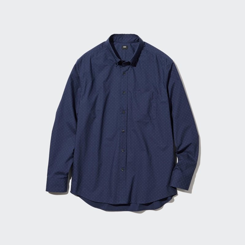 Uniqlo Extra Fine Cotton Broadcloth Dotted Long-sleeve Overhemd Heren Donkerblauw | 7578080