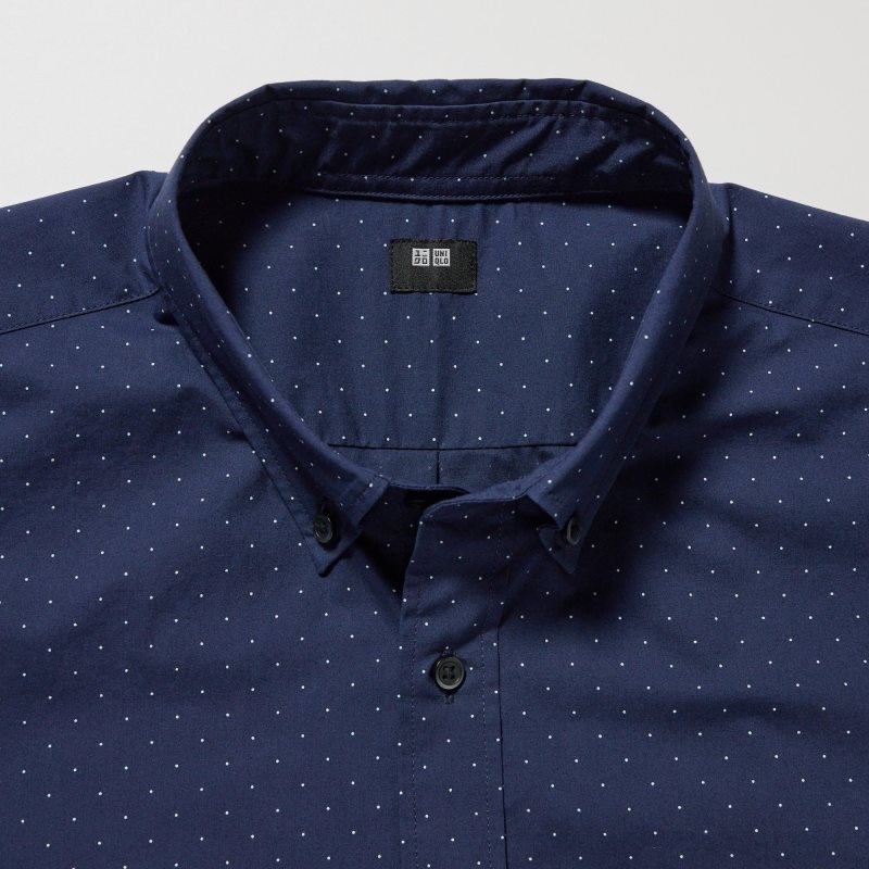 Uniqlo Extra Fine Cotton Broadcloth Dotted Long-sleeve Overhemd Heren Donkerblauw | 7578080