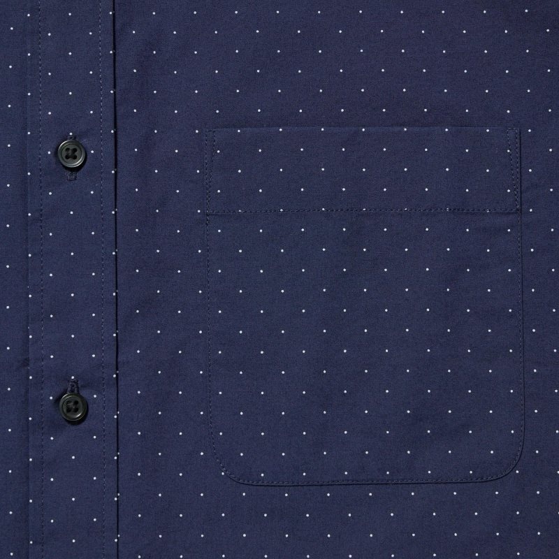 Uniqlo Extra Fine Cotton Broadcloth Dotted Long-sleeve Overhemd Heren Donkerblauw | 7578080