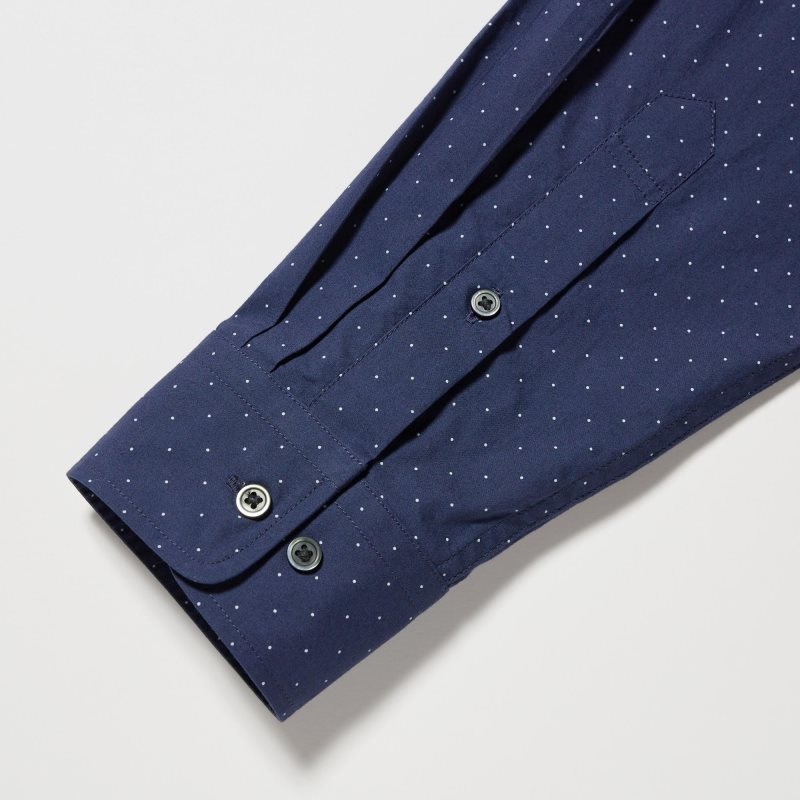Uniqlo Extra Fine Cotton Broadcloth Dotted Long-sleeve Overhemd Heren Donkerblauw | 7578080