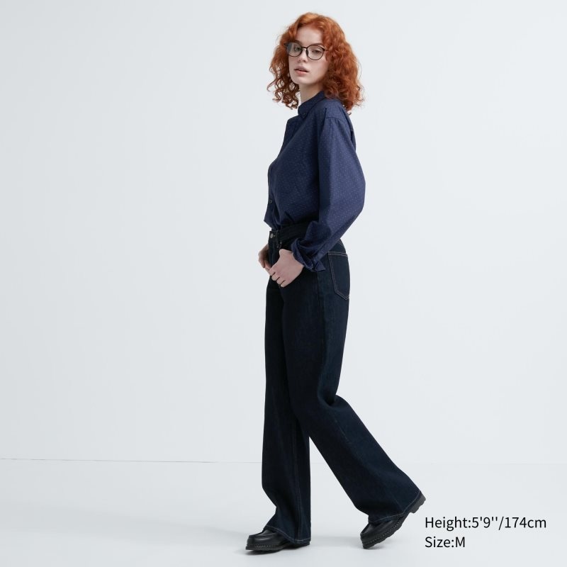 Uniqlo Extra Fine Cotton Broadcloth Dotted Long-sleeve Overhemd Heren Donkerblauw | 7578080
