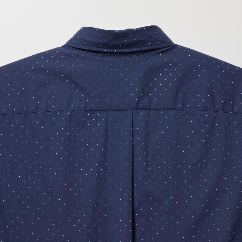 Uniqlo Extra Fine Cotton Broadcloth Dotted Long-sleeve Overhemd Heren Donkerblauw | 7578080