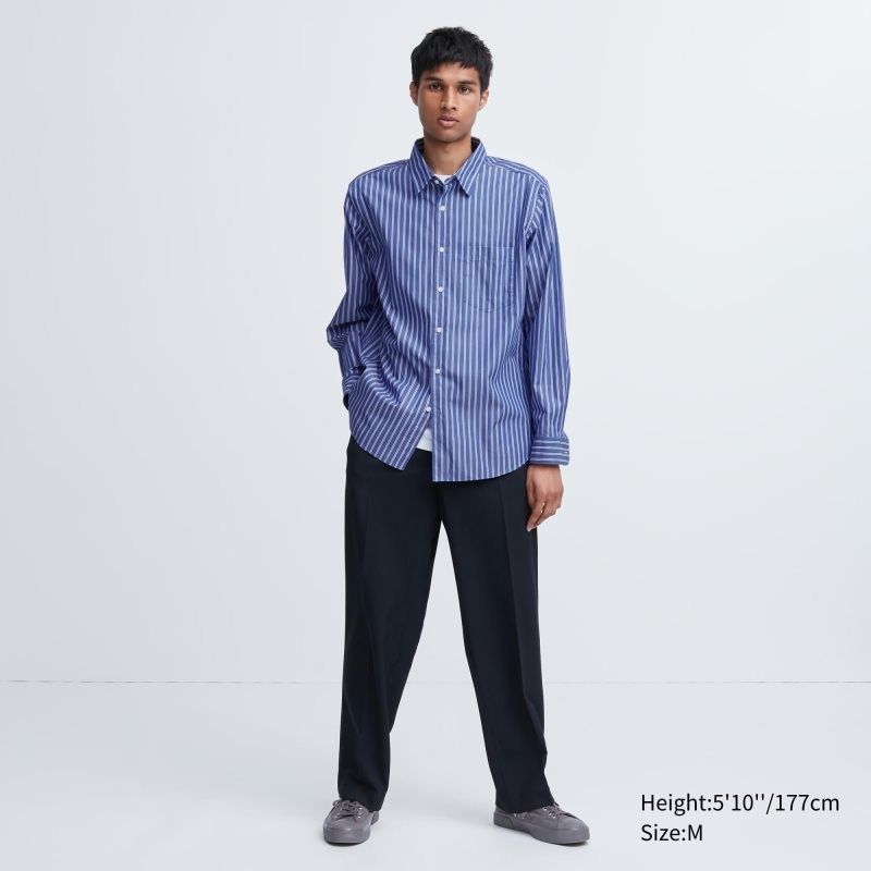 Uniqlo Extra Fine Cotton Broadcloth Long-sleeve Overhemd Heren Blauw | 7130493