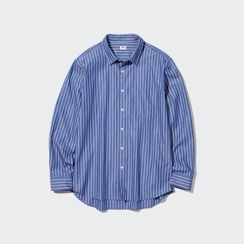 Uniqlo Extra Fine Cotton Broadcloth Long-sleeve Overhemd Heren Blauw | 7130493