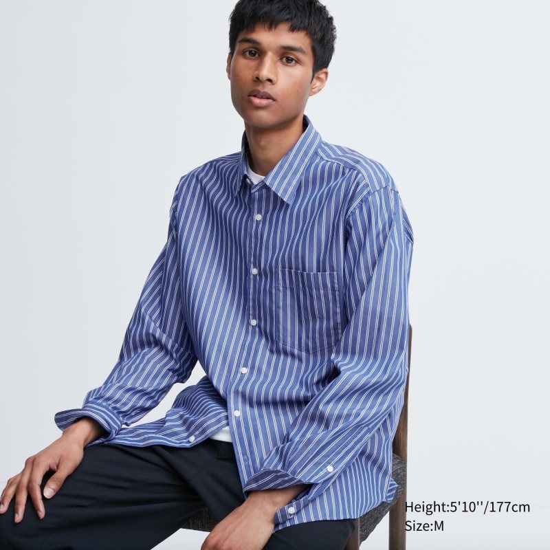 Uniqlo Extra Fine Cotton Broadcloth Long-sleeve Overhemd Heren Blauw | 7130493