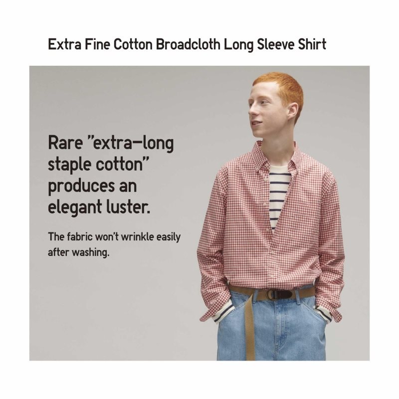 Uniqlo Extra Fine Cotton Broadcloth Long-sleeve Overhemd Heren Geel | 2989134