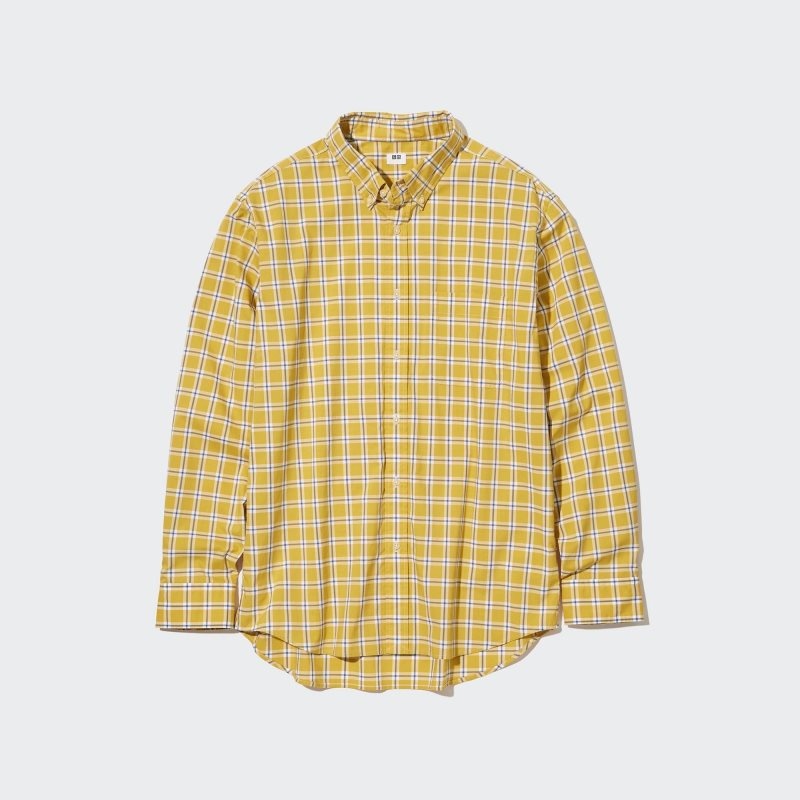 Uniqlo Extra Fine Cotton Broadcloth Long-sleeve Overhemd Heren Geel | 2989134