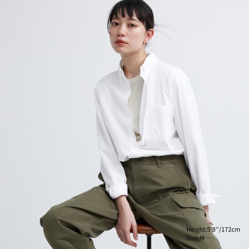 Uniqlo Extra Fine Cotton Broadcloth Long-sleeve Overhemd Heren Wit | 1676016