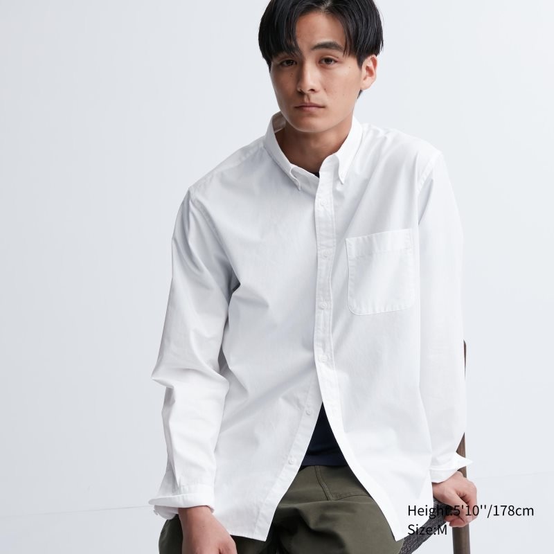 Uniqlo Extra Fine Cotton Broadcloth Long-sleeve Overhemd Heren Wit | 1676016