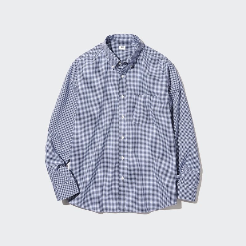 Uniqlo Extra Fine Cotton Broadcloth Long-sleeve Overhemd Heren Blauw | 3776407