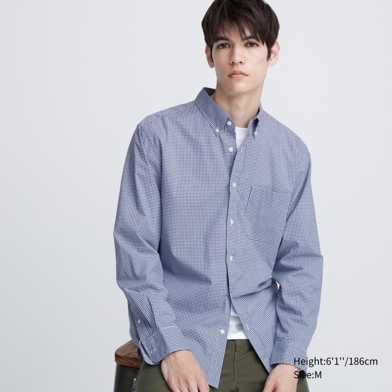 Uniqlo Extra Fine Cotton Broadcloth Long-sleeve Overhemd Heren Blauw | 3776407