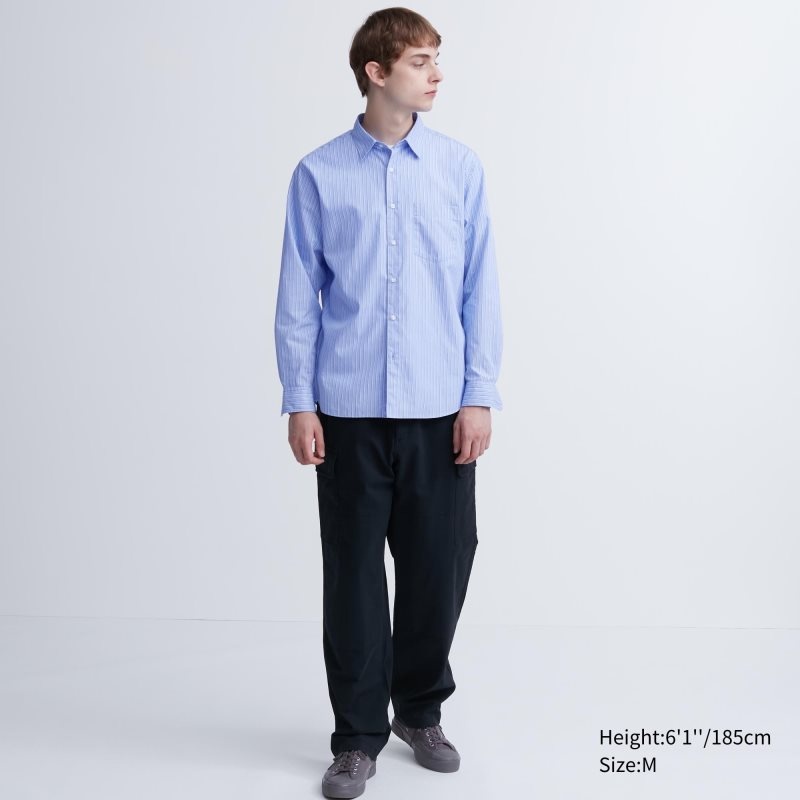Uniqlo Extra Fine Cotton Broadcloth Striped Long-sleeve Overhemd Heren Blauw | 5781818
