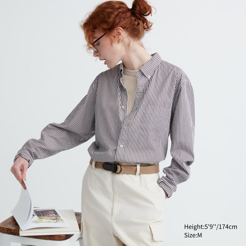 Uniqlo Extra Fine Cotton Broadcloth Striped Long-sleeve Overhemd Heren Bruin | 2844733