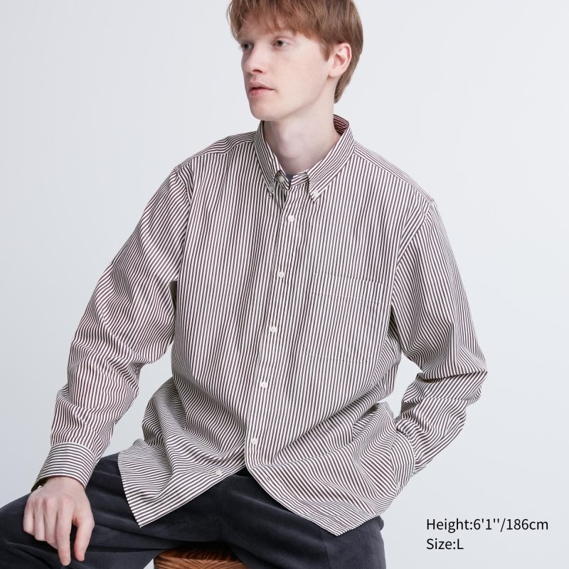 Uniqlo Extra Fine Cotton Broadcloth Striped Long-sleeve Overhemd Heren Bruin | 2844733