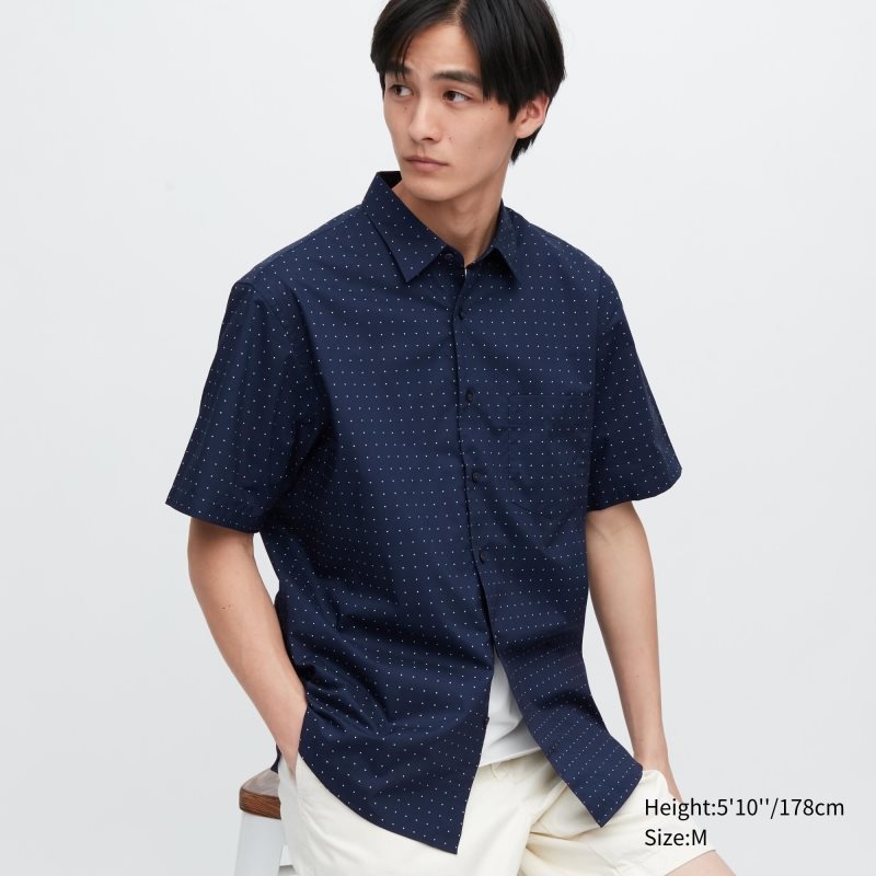 Uniqlo Extra Fine Cotton Short-sleeve Overhemd Heren Donkerblauw | 2099679