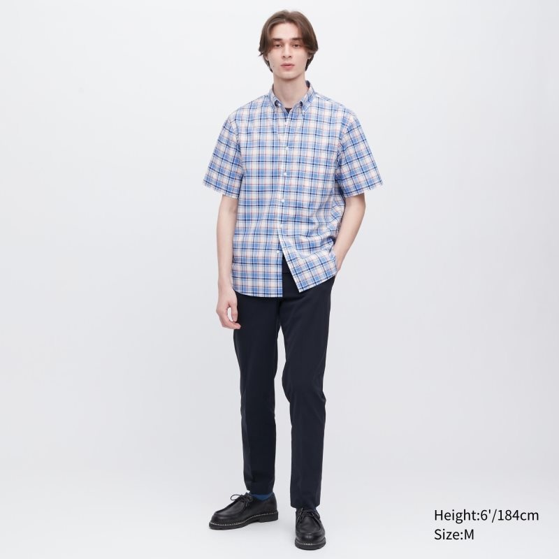 Uniqlo Extra Fine Cotton Short-sleeve Overhemd Heren Blauw | 3348188