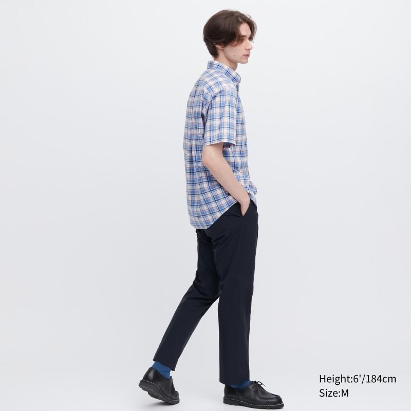 Uniqlo Extra Fine Cotton Short-sleeve Overhemd Heren Blauw | 3348188