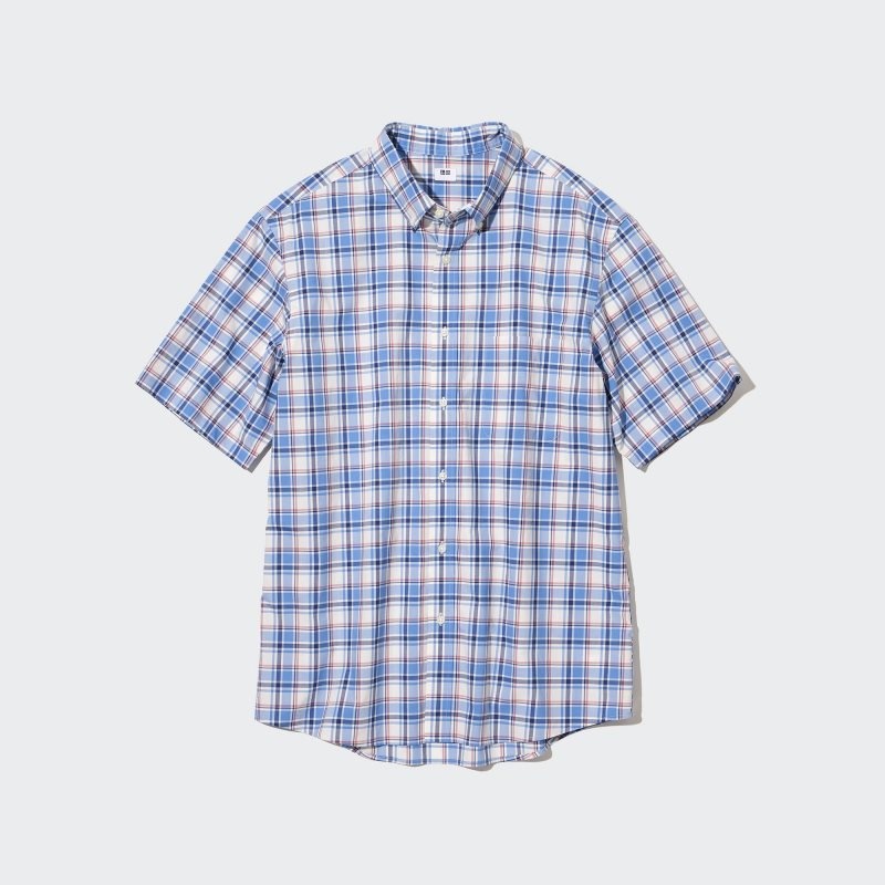 Uniqlo Extra Fine Cotton Short-sleeve Overhemd Heren Blauw | 3348188
