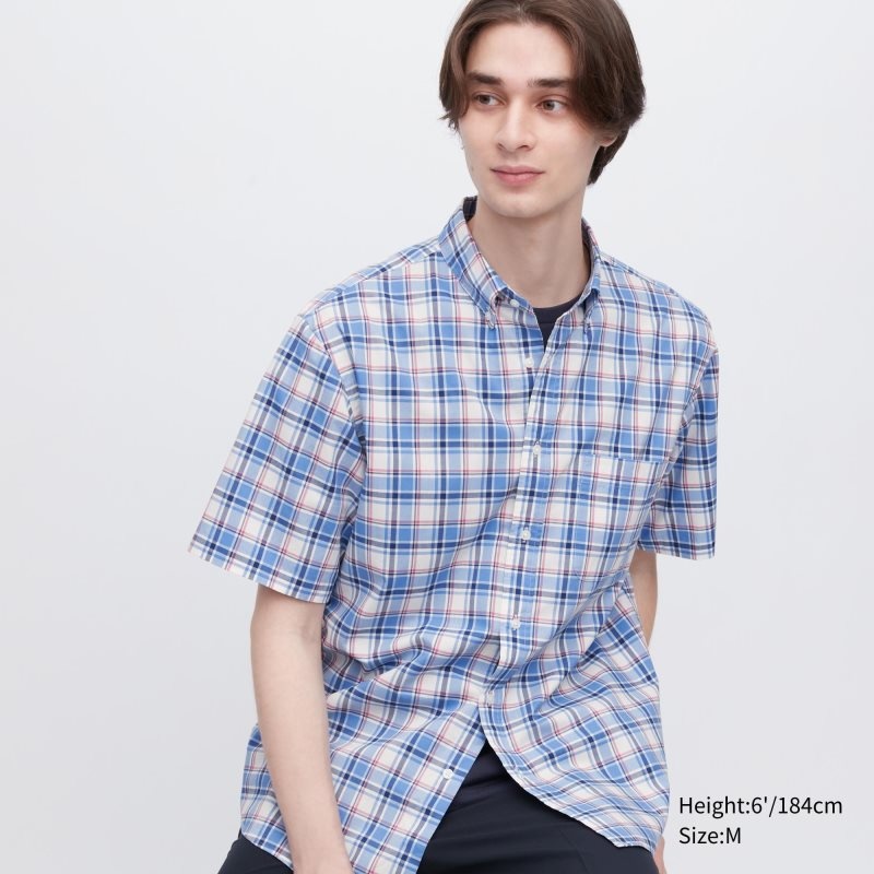 Uniqlo Extra Fine Cotton Short-sleeve Overhemd Heren Blauw | 3348188
