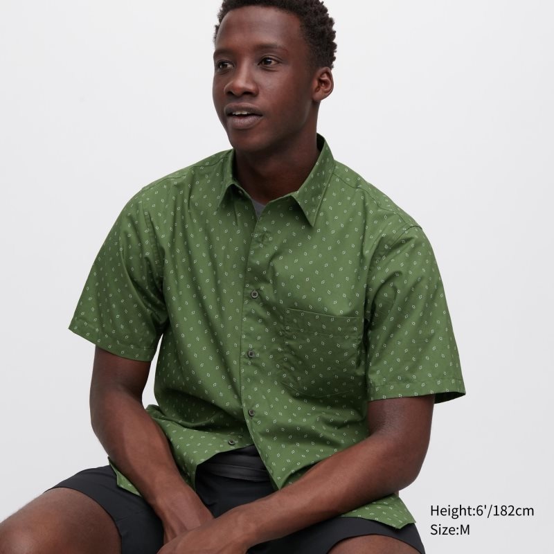 Uniqlo Extra Fine Cotton Short-sleeve Overhemd Heren Olijfgroen | 9044792