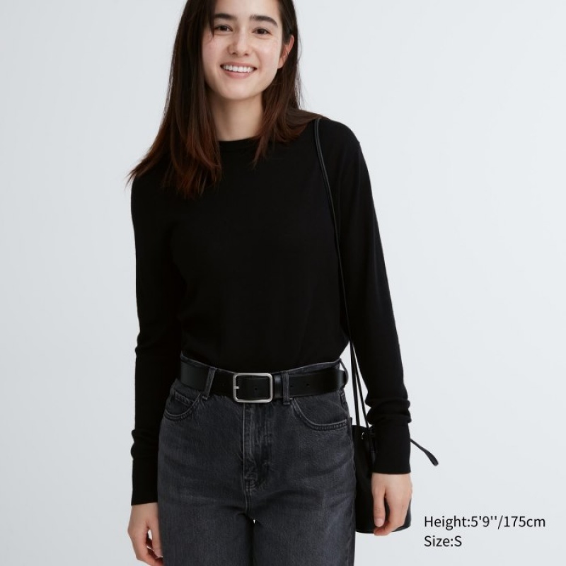 Uniqlo Extra Fine Merino Crew Neck Long-Sleeve Truien Dames Zwart | 6355497