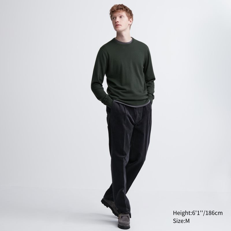 Uniqlo Extra Fine Merino Crew Neck Truien Heren Olijfgroen | 8050527