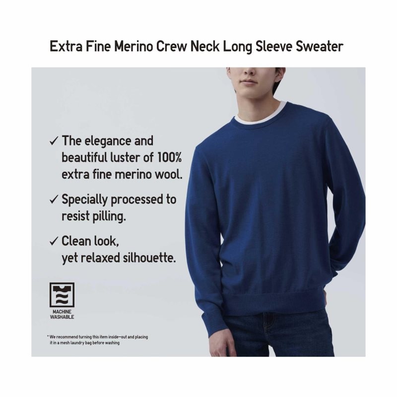 Uniqlo Extra Fine Merino Crew Neck Truien Heren Blauw | 9787659