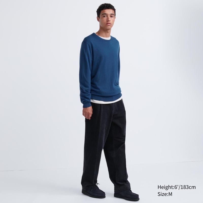 Uniqlo Extra Fine Merino Crew Neck Truien Heren Blauw | 9787659