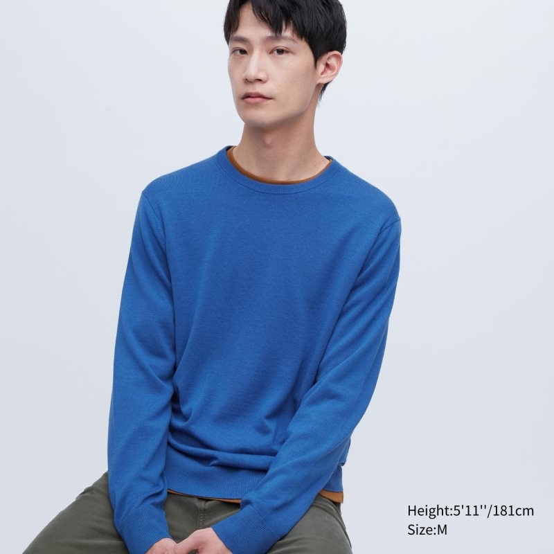 Uniqlo Extra Fine Merino Crew Neck Truien Heren Blauw | 5831123