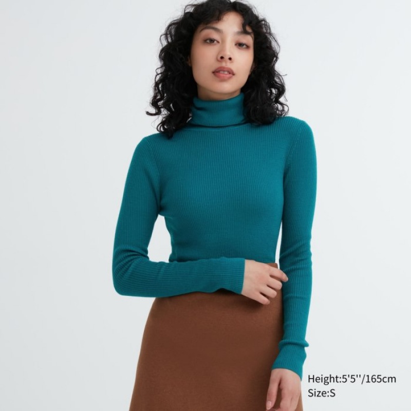 Uniqlo Extra Fine Merino Ribbed Turtleneck Long-Sleeve Truien Dames Blauw | 1656082