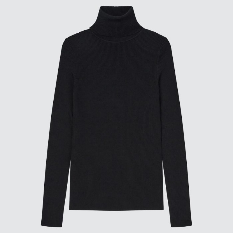 Uniqlo Extra Fine Merino Ribbed Turtleneck Long-Sleeve Truien Dames Zwart | 6548833