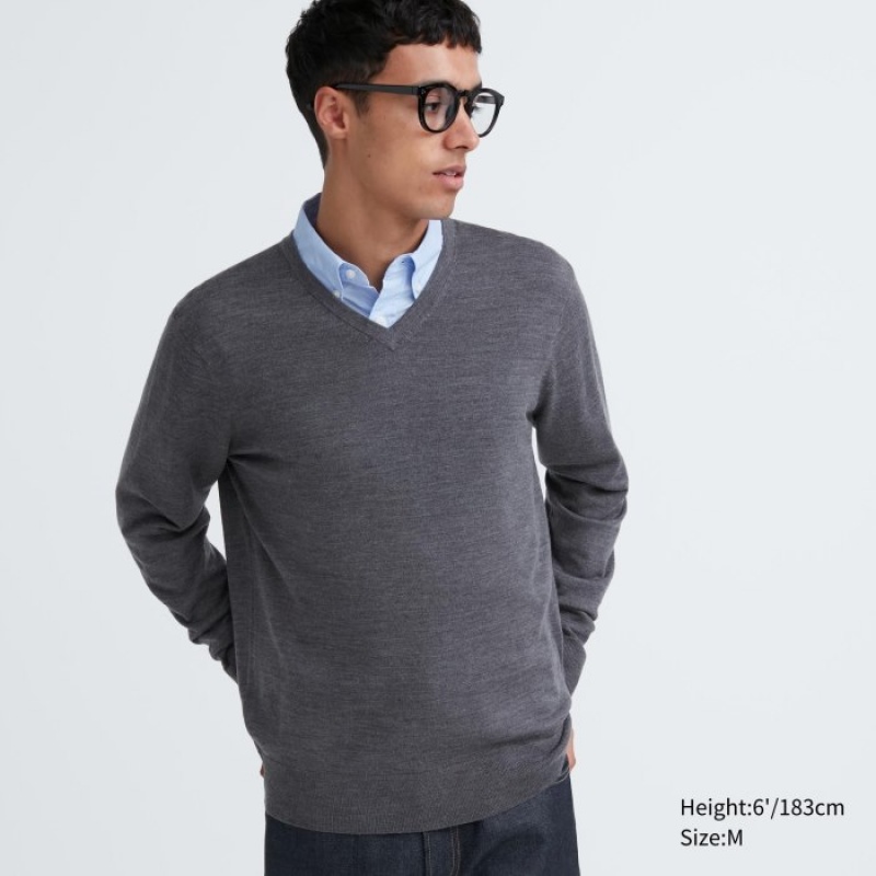 Uniqlo Extra Fine Merino V-Neck Long-Sleeve Truien Dames Grijs | 4464690